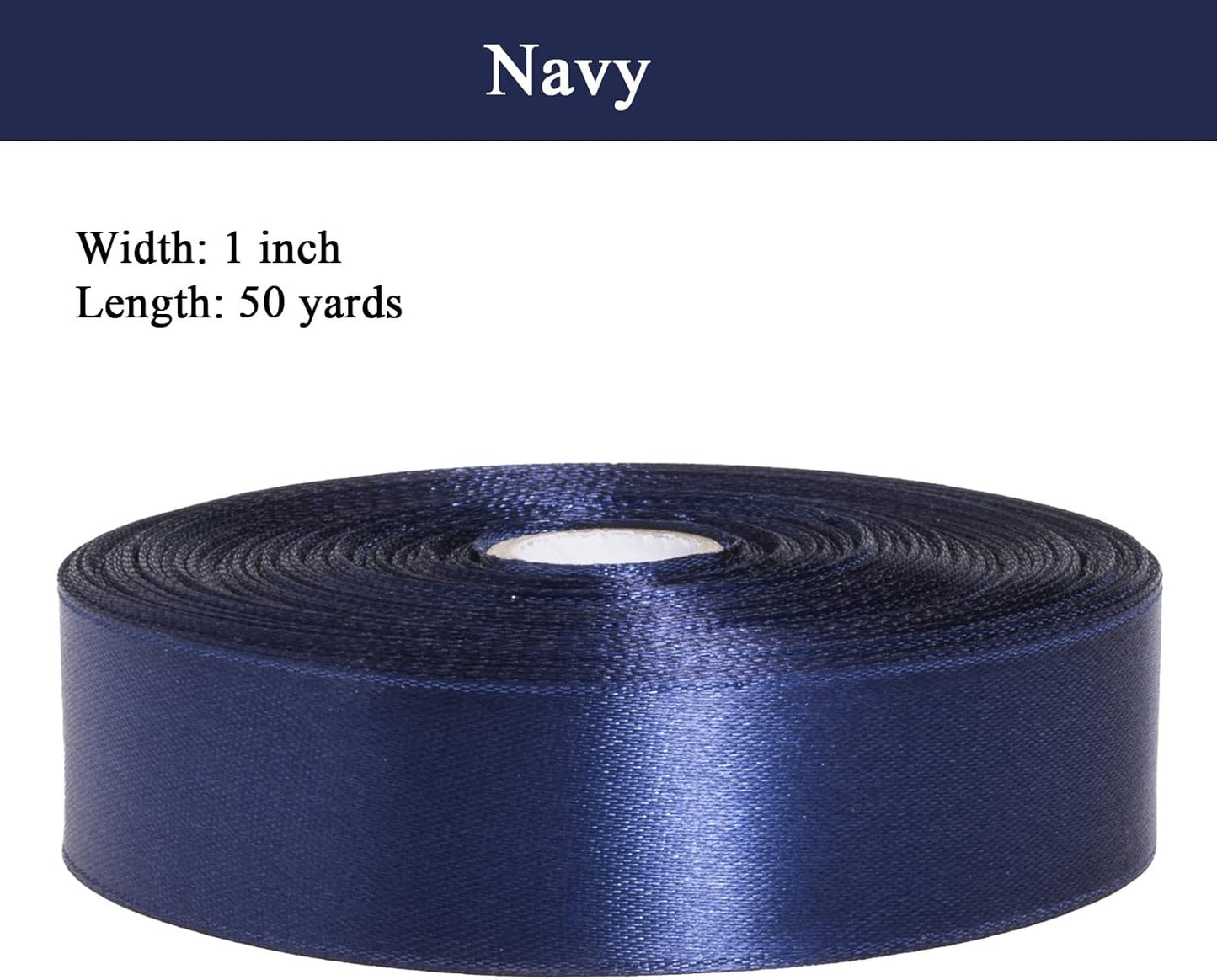 1 Inch Navy Solid Satin Ribbon, 50 Yards Craft Fabric Ribbon for Gift Wrapping Floral Bouquets Wedding Party Decoration