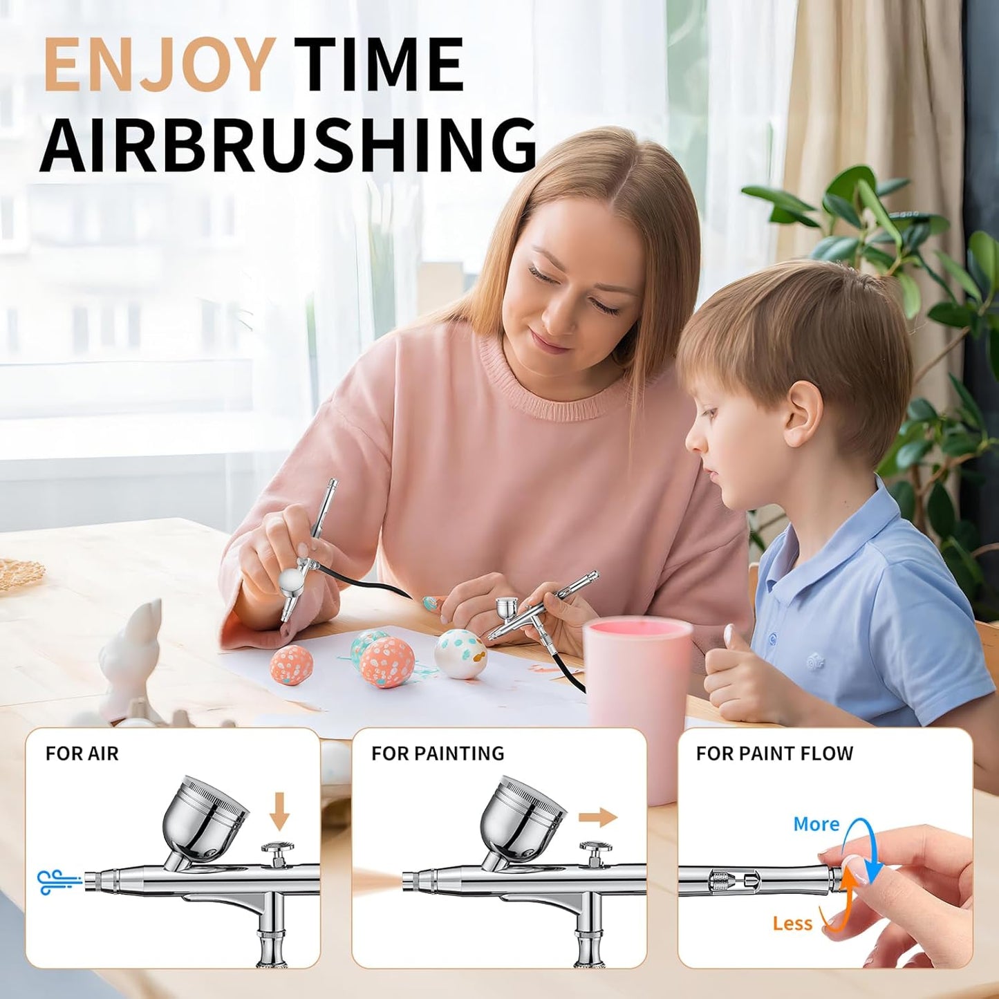 RDSWA Airbrush Kit with Air Compressor Machine,Aerografo,12-Gear Touch Sensing,51psi High Pressure Air Brush Sets,Dual-Action Spray Gun Set,Ideal for Painting,Cake,Makeup,Nails,Model,Tanning,Barber