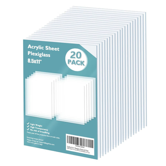 Egofine Plexiglass Sheets Acrylic Sheets 20 Pack of 8.5x11’’ 0.04 Thick Clear Plastic Cast Transparent Plexi Glass for Crafting Projects, Replacement Picture Frame Glass, DIY Display, Easy to Cut