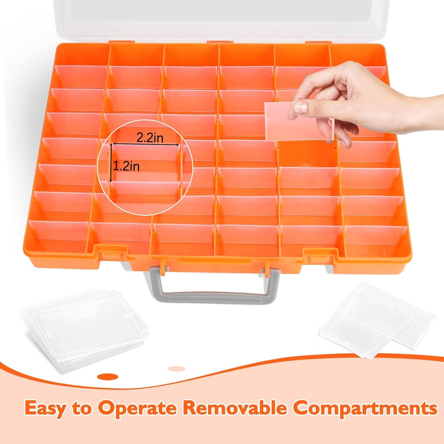 48 Grids Large Plastic Organizer Box with Adjustable Dividers, Beads Storage Containers Compartment Tackle Box Case for Crafts Hobby Small Parts Fishing Seeds Jewelry (Orange)