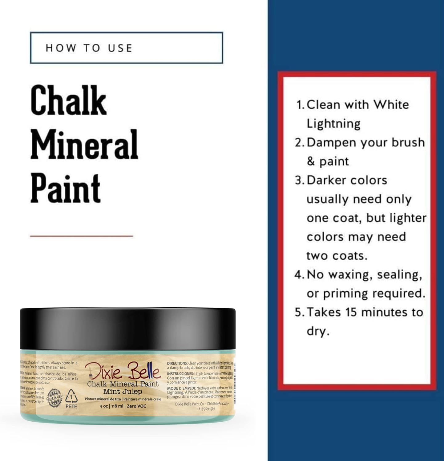 Dixie Belle Paint Company Chalk Finish Furniture Paint - Mint Julep (4oz) - Matte Mint Green Chic Chalk Mineral DIY Furniture Paint