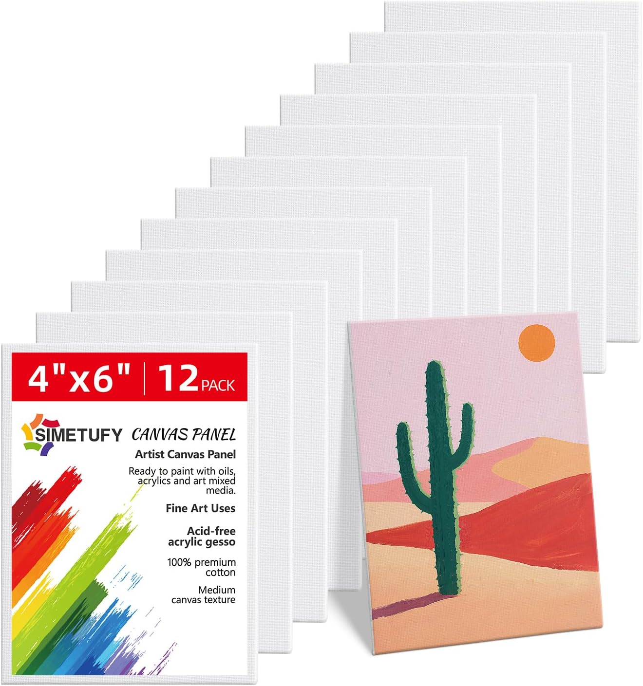 Simetufy 4 x 6 inch 12 Pack Small Painting Canvas Boards- Gesso Primed Acid-Free 100% Cotton Mini Canvas Panels for Acrylics Oil Watercolor Tempera Paints