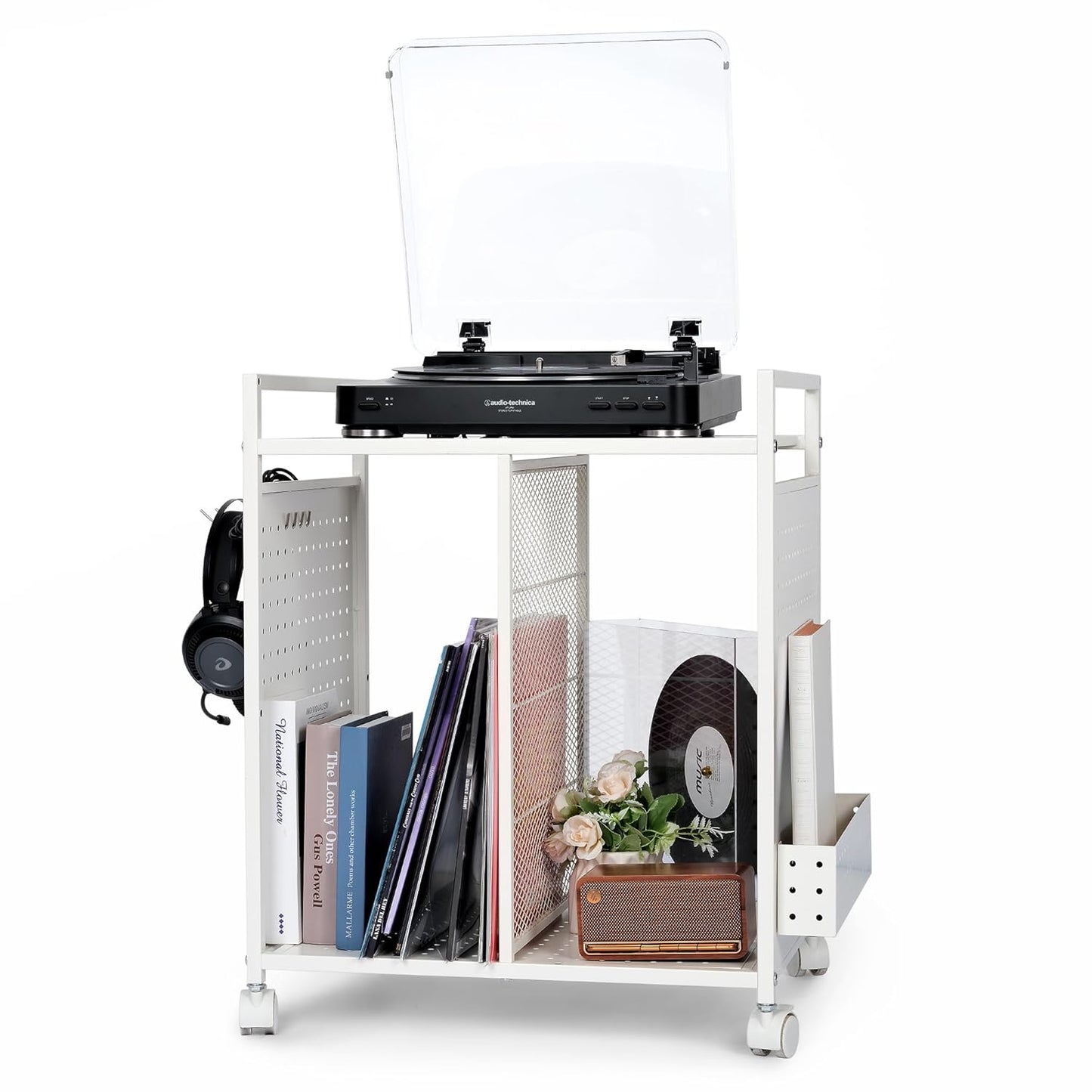 PLKOW Video Game Storage Rack, Game Storage Organizer for Consoles, Controllers, Headphones PS5 PS4 Xbox Switch Nintendo Accessories, Rolling PS5 Console Stand, Perfect Holiday Present, White