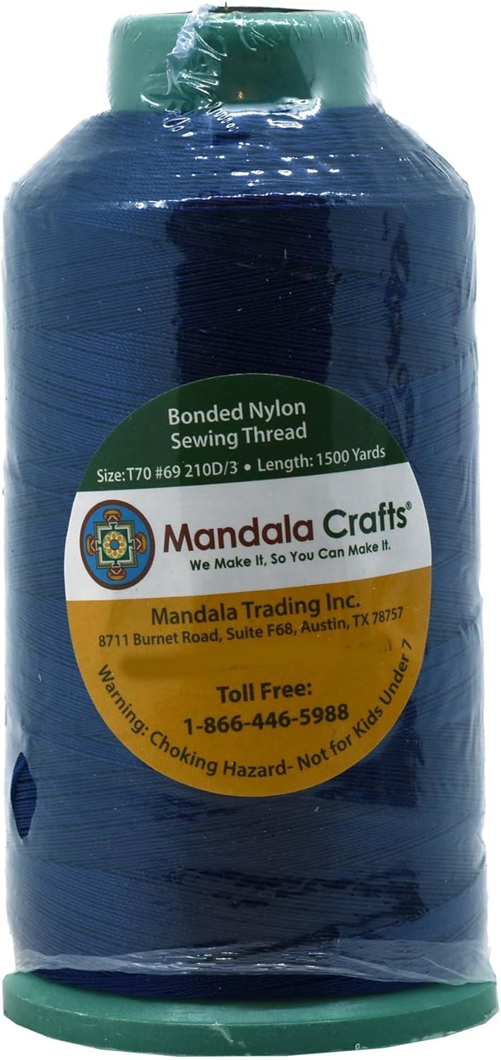 Mandala Crafts Bonded Nylon Thread Navy Blue Heavy Duty Sewing Threads - 1500 YDs Size 69 210D T70 Tex 70 Thread for Leather Jeans Weaving Outdoor Marine Upholstery Threads