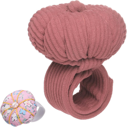 HARFINGTON Wrist Pin Cushions, Sewing Needle Pin Cushion Adjustable Strap with Elastic Strap Finger Ring Pincushions Fit All Wrist Sizes for Sewing Quilting Needlework DIY Crafts, Cameo/Pink