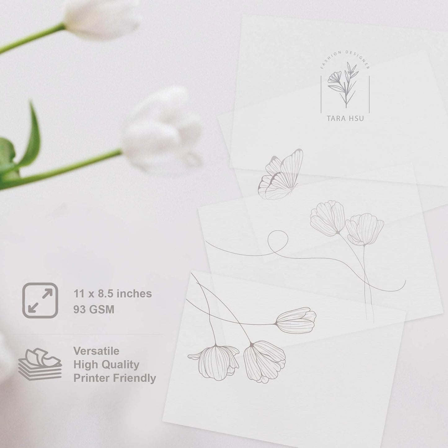 200 Pack Translucent Vellum Paper, 8.5 x 11 Inches