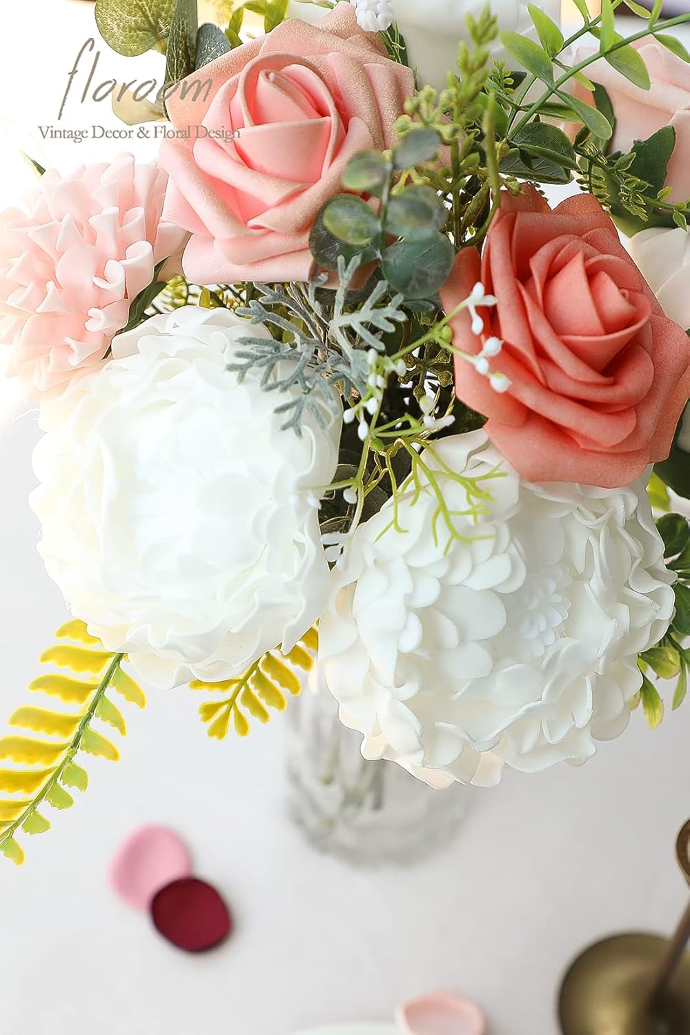 Floroom Artificial Flowers 16pcs 4" White Blooming Peonies Real Looking Foam Fake Peony with Stems for DIY Wedding Bouquets Bridal Shower Centerpieces Floral Arrangements Party Tables Home Decorations