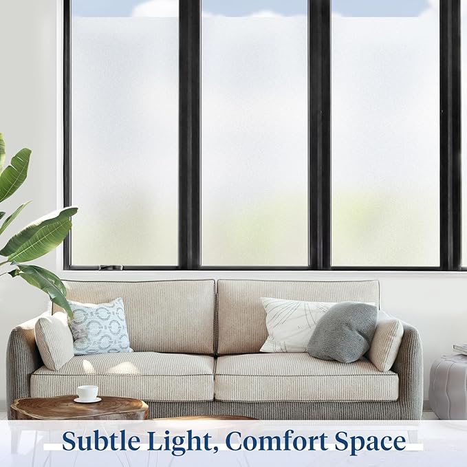 Haton Window Privacy Film Frosted Glass for Bathroom, Static Cling UV Sun Blocking Window Clings, Opaque Decorative Coverings Removable Sticker Heat Control Tint for Home Door, Pure 23.6" x 157.4"