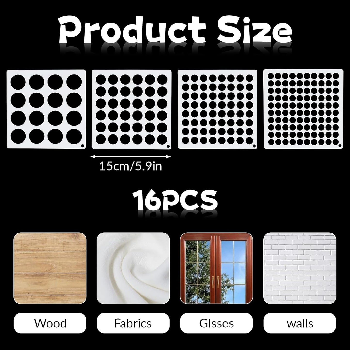 16 Pcs Circle Stencils for Drawing,Polka Dot Stencils Round Geometric Stencil for Painting Mixed Media Assorted Size Circle Stencil for Painting On DIY Card Wood Furniture Pillow Wall Scrapbook