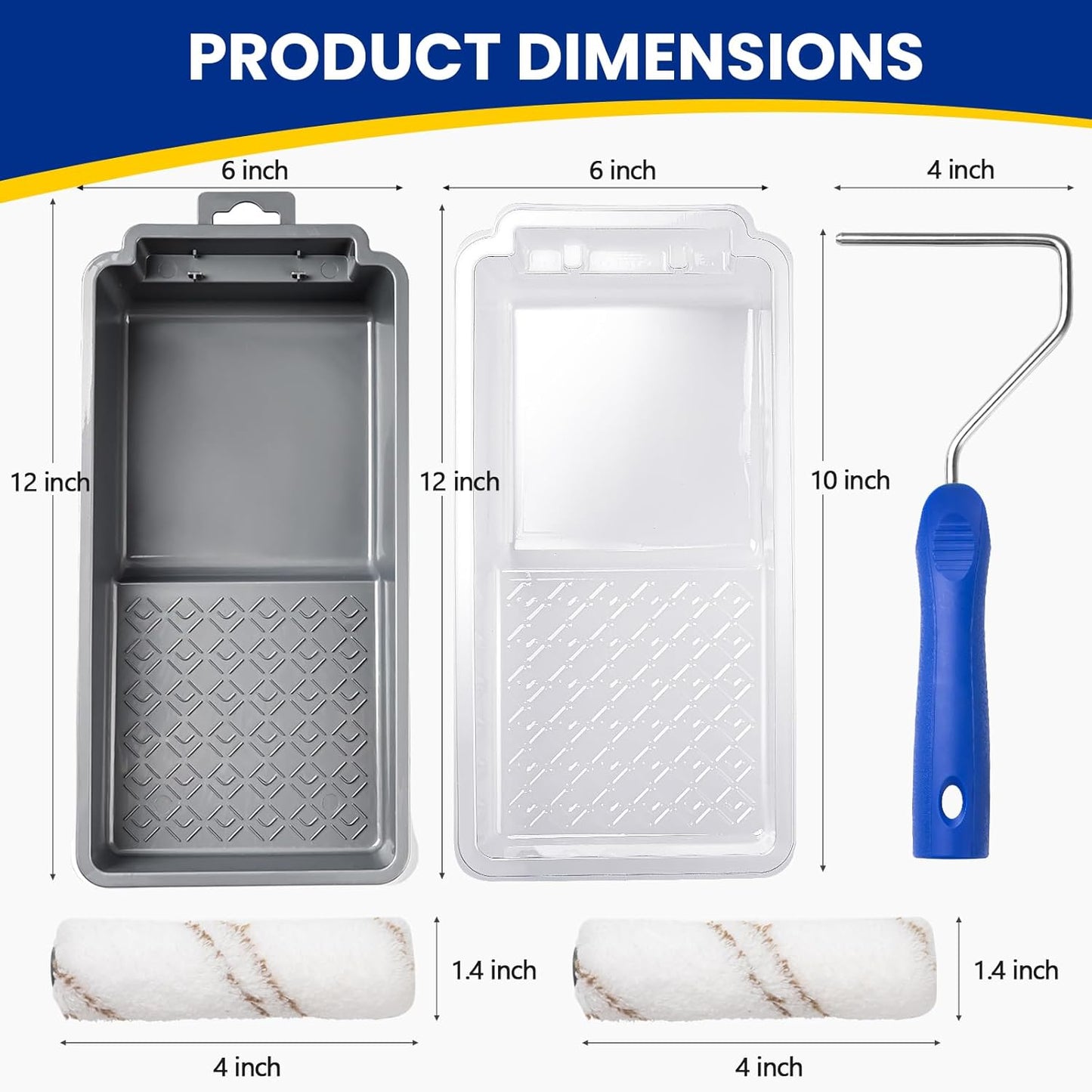 Mister Rui Paint Roller Kit, 16 Pack, 4 Inch Microfiber Paint Rollers, Small Paint Roller Covers, Disposable Paint Tray Liner and Frame, Mini Rollers for Painting Walls, Doors, Cabinets