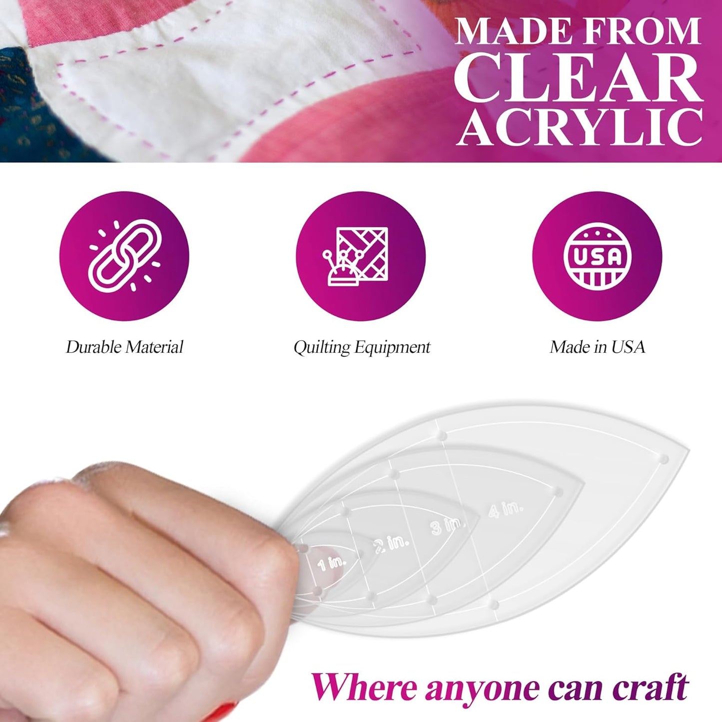 Orange Peel Leaf Quilting Template Set | Essential Quilting Supplies for Leaf-Shaped Designs | Includes Sizes 4", 3", 2", 1" | 1/8 Clear Acrylic | Features 1/4" Seam Allowance