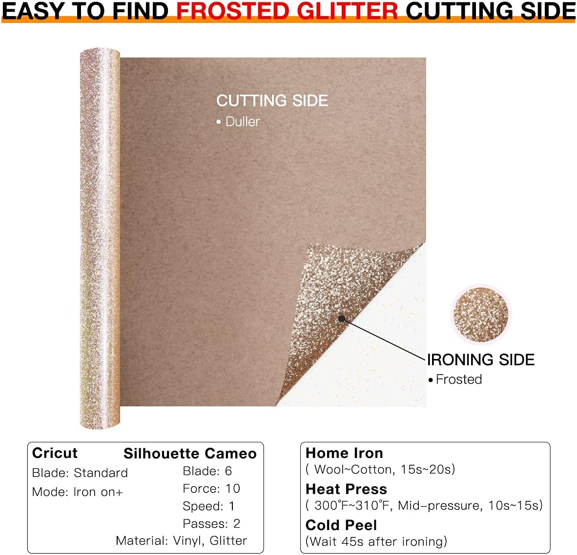 HTVRONT Glitter HTV Heat Transfer Vinyl Rolls - 8ft x 10" Brown Glitter HTV Vinyl for Shirts & All Cutter Machines - Easy to Cut & Weed for Heat Vinyl Design