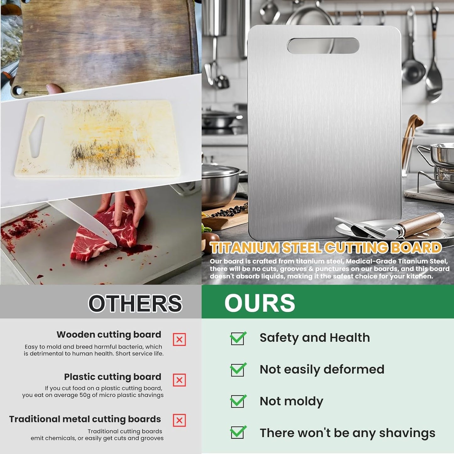 100% Pure Titanium Cutting Board - 15x11 Inch Non-Slip Kitchen Chopping Board, Dishwasher Safe, Scratch Resistant, Easy to Clean, Durable & Hygienic