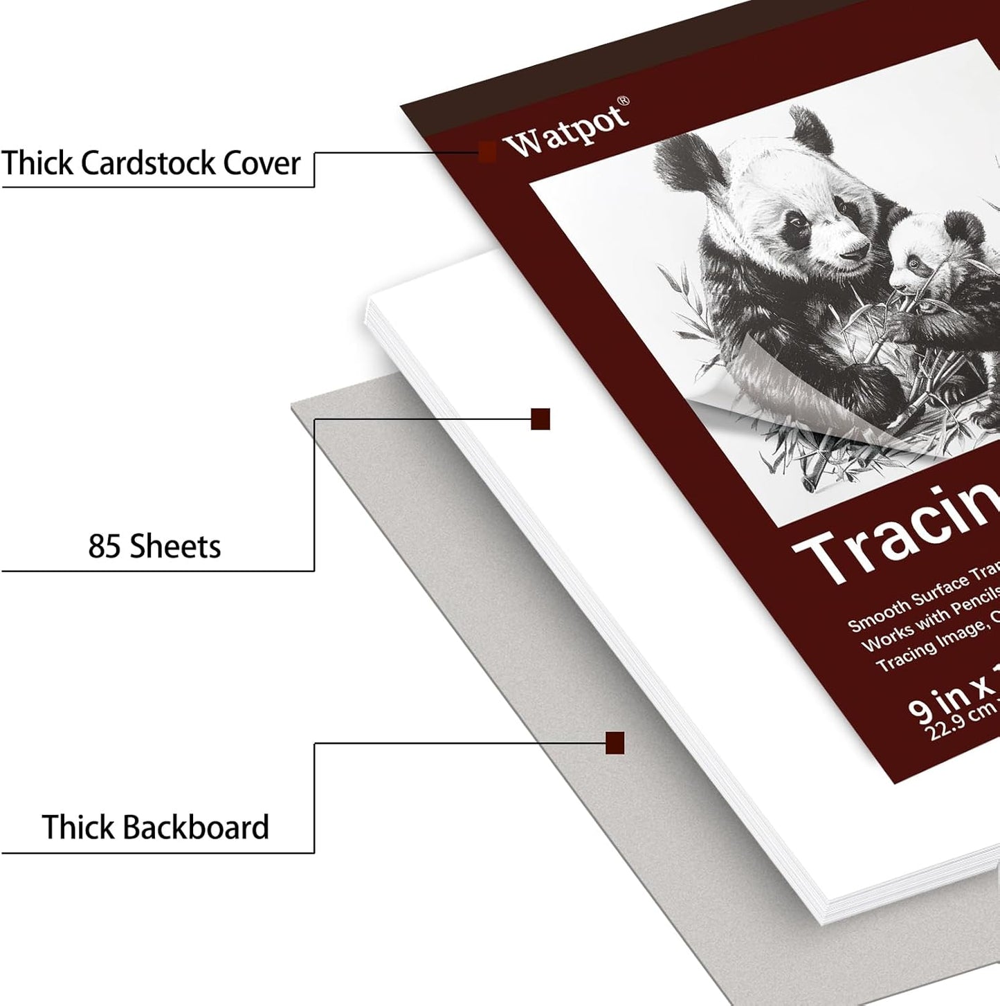 Tracing Paper 9x12 inch, 85 Sheets Translucent Tracing Paper Pad, 38lb/60gsm Vellum Art Paper Works with Pencil, Marker and Ink