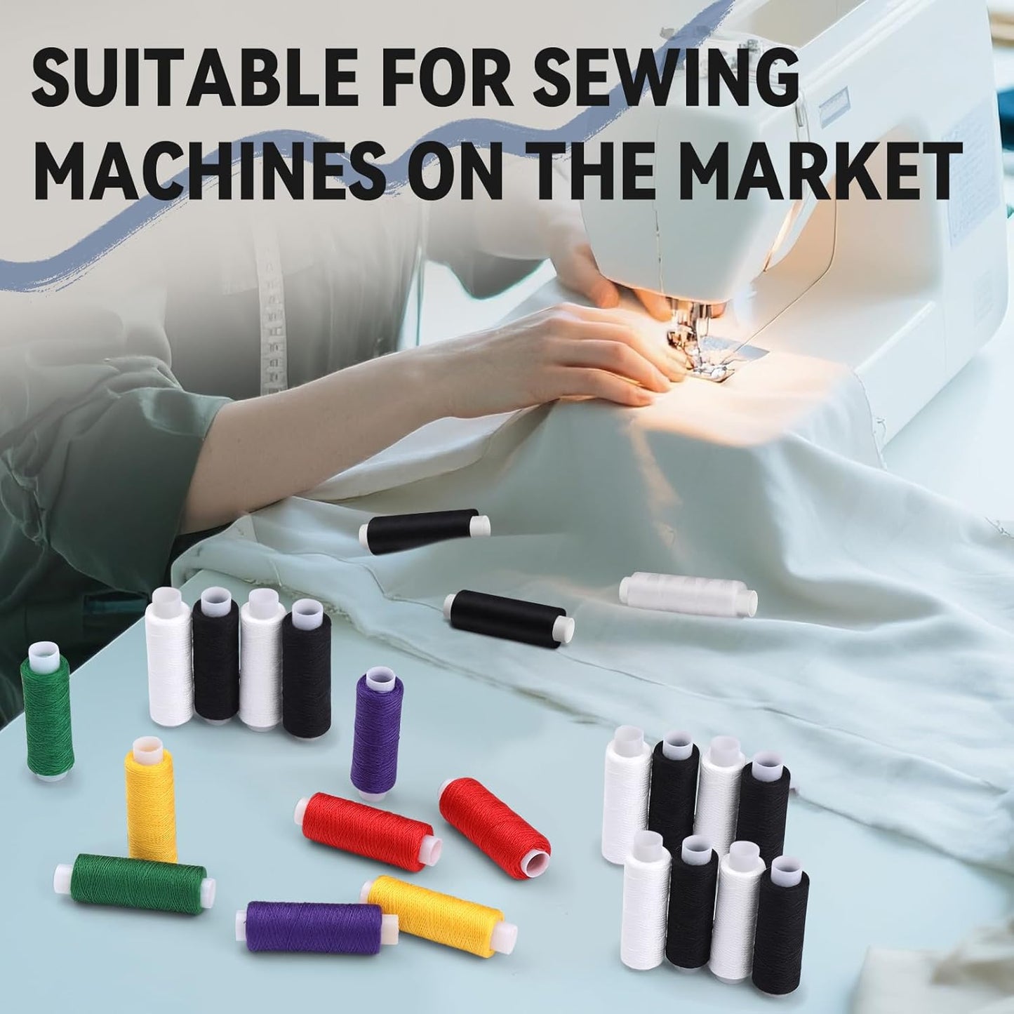 Bupete 12 Rolls Thread for Sewing, 200 Yards Each Roll Sewing Thread, Polyester Threads for Sewing Machine Embroidery Hand Stitching