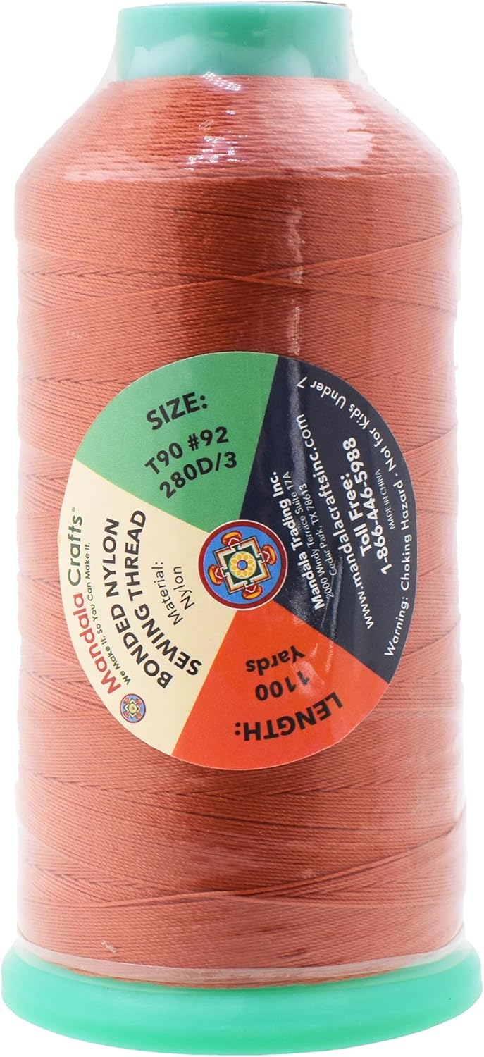 Mandala Crafts Bonded Nylon Thread Rust Heavy Duty Sewing Threads - 1100 YDs Size 92 280D T90 Tex 90 Thread for Leather Jeans Weaving Outdoor Marine Upholstery Threads