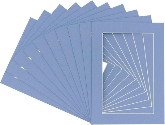 Pack of 25 Acid Free 8x10 Mats Bevel Cut for 6x8 Photos - Brittany Blue Precut Matboards With Backing Boards and Clear Photo Mat Bags For Pictures, Photos, Framing - 4-ply Thickness