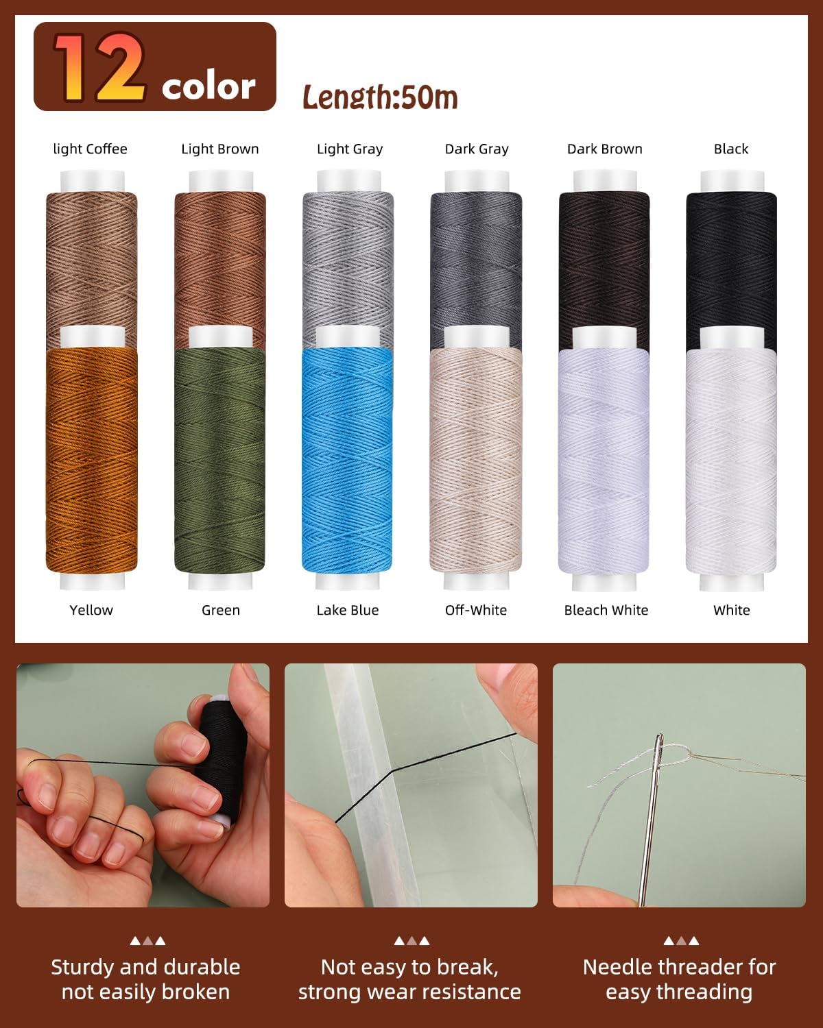 BAGERLA Heavy Duty Sewing Kit, 48pcs Needle and Thread Kit with Upholstery Thread Needles Sewing Awl Seam Ripper, Upholstery Repair Sewing Kit for Car Seats Carpets Shoes Backpacks DIY Crafting