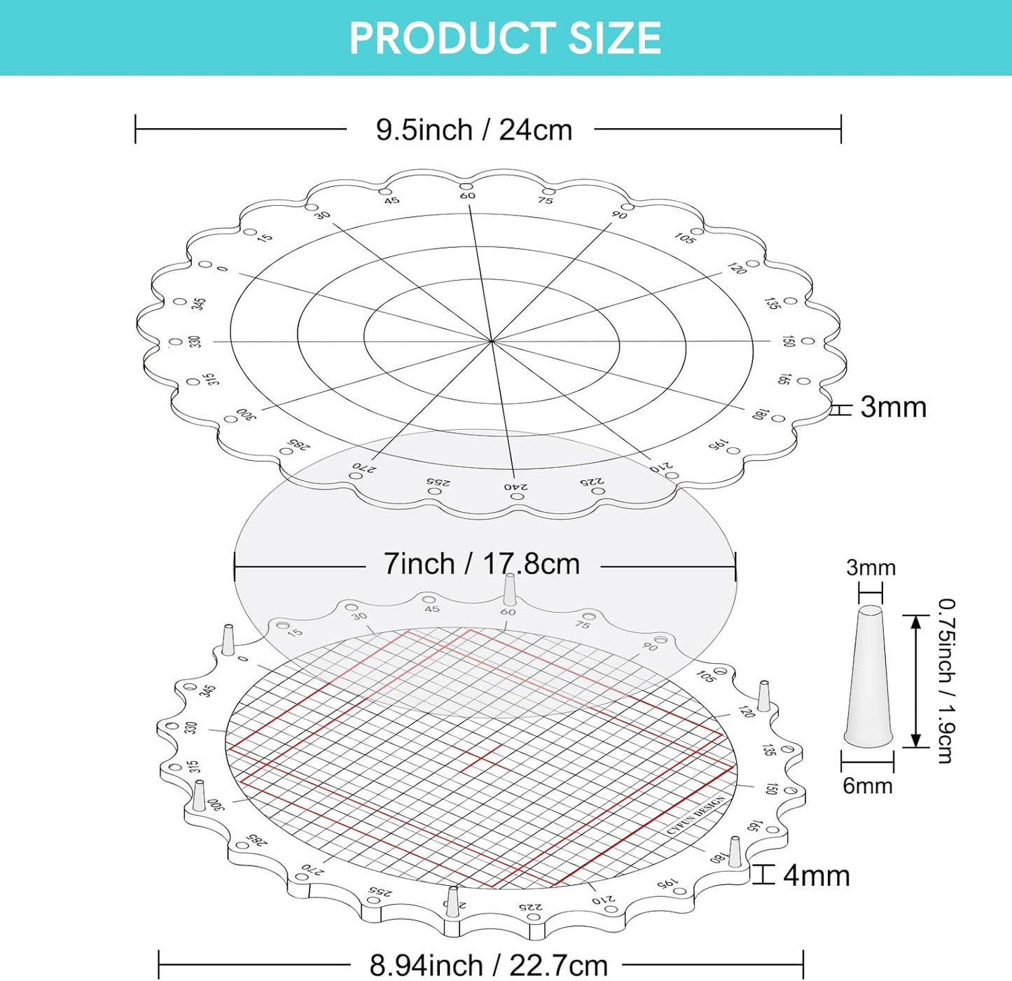 CYFUN DESIGN 9.5inch/24cm Rotating Stamping Platform Stamp & Spin Tool for Stamping Circular Designs Stamping Positioning Tool with Lines for Scrapbooking Crafts Card Making Arts Supplies