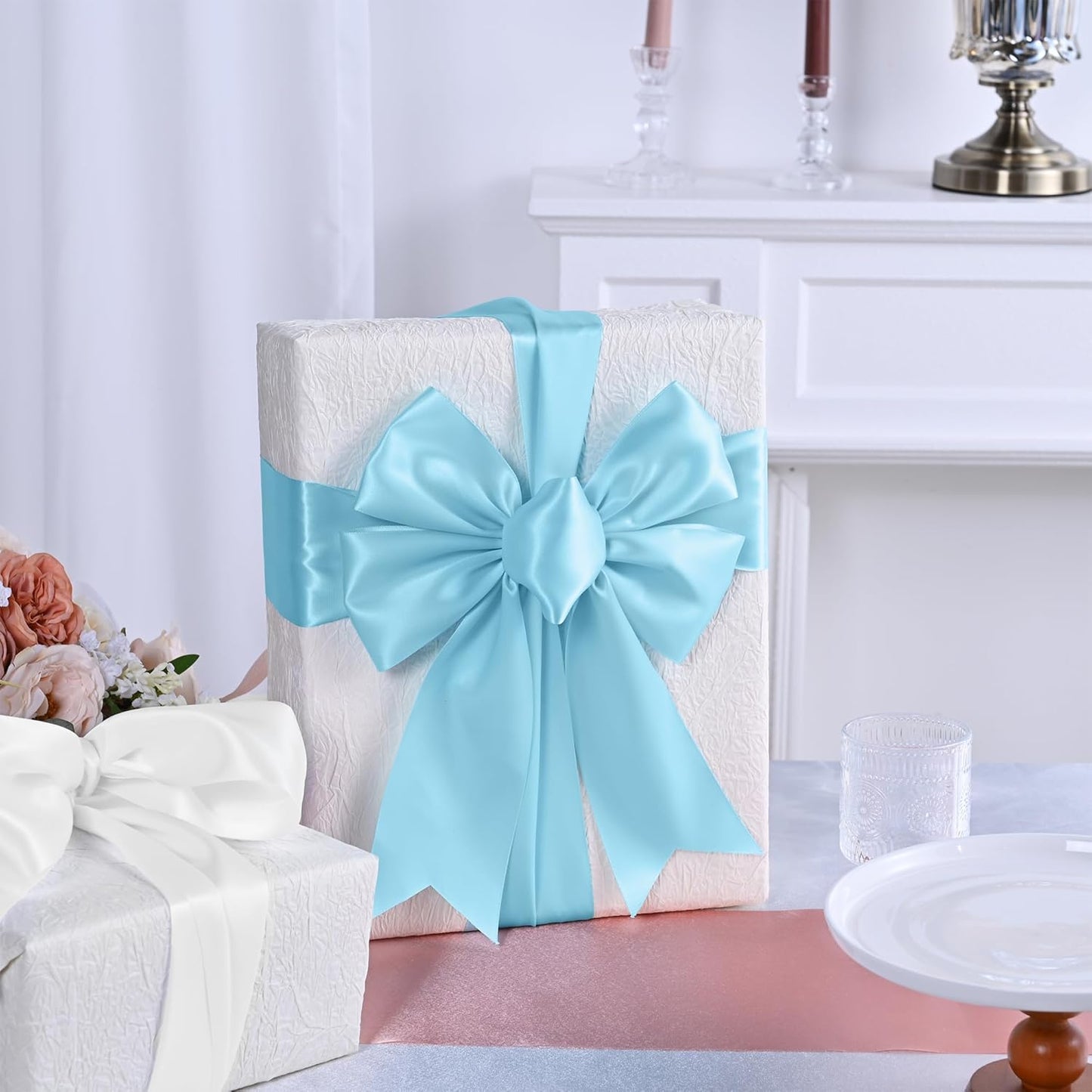 Blue Mist Satin Ribbon 3 Inch X 15 Yards Solid Color Double Faced Ribbons Perfect for Crafts Wedding Decor Bow Making Arts Sewing and More