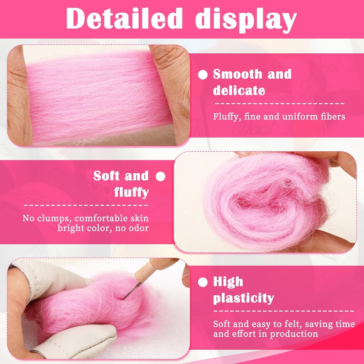 Mayboos Wool Roving Yarn, 1.76oz Colored Natural Wool Roving,Wool Felting Supplies Pure Wool Chunky Yarn for Wet Felting handcrafts and Spinning (Baby Pink)