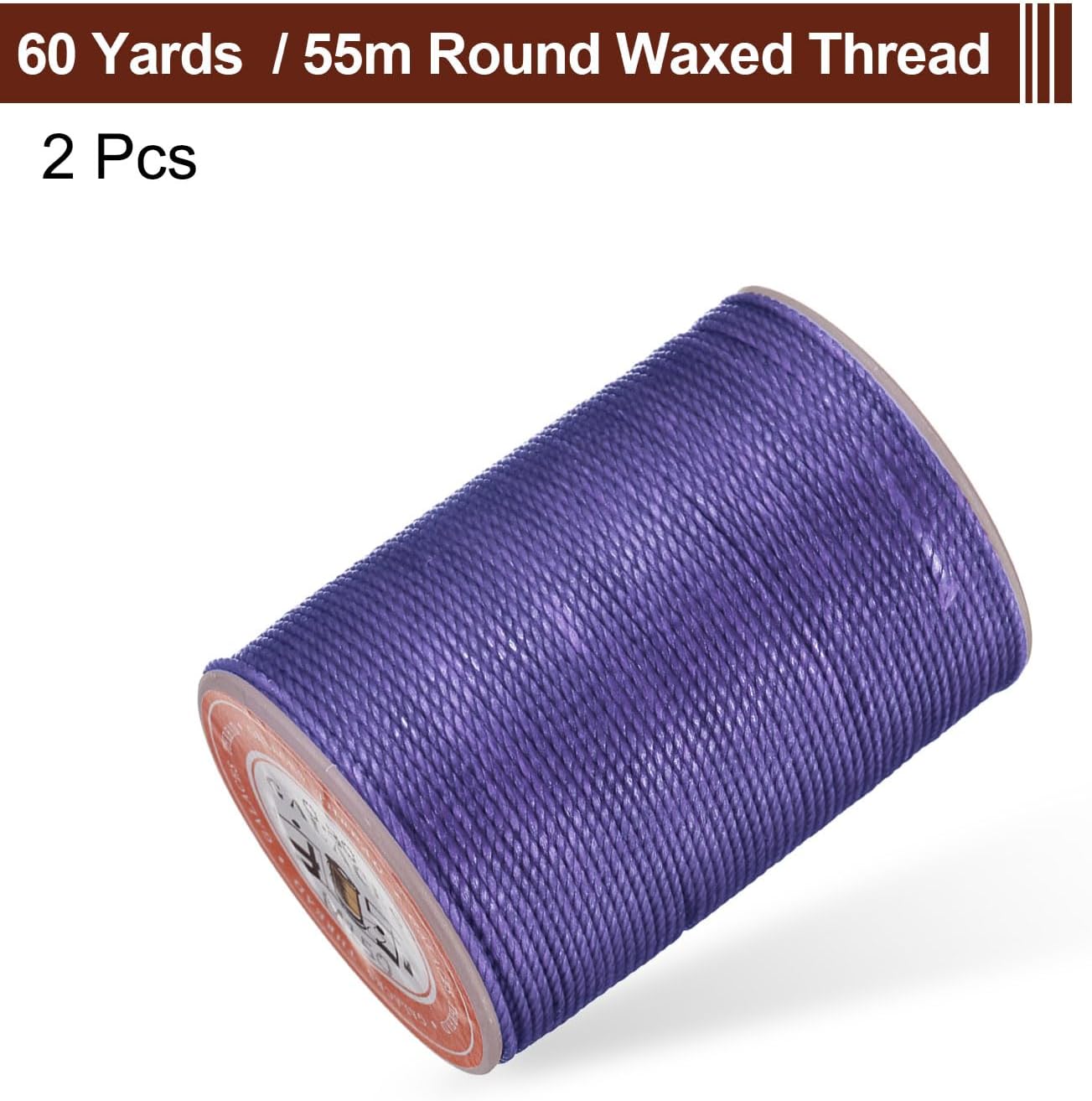 uxcell Round Leather Sewing Waxed Thread, 55m / 60 Yards Polyester Wax String, 0.80mm Wax Stitching Cord for Leather Crafts, Bookbinding, Bracelets Braided, Purple, 2pcs