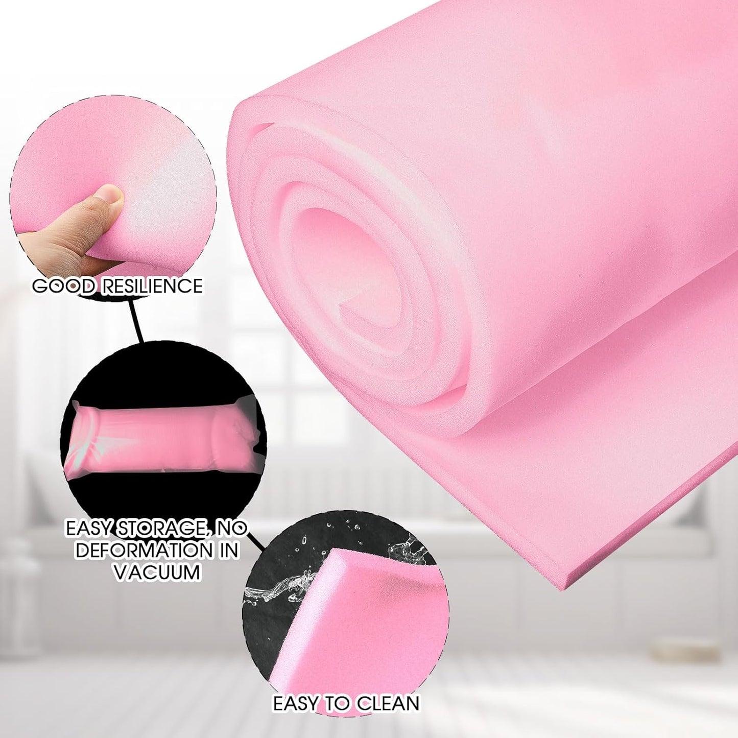 Amylove Polyurethane Foam 24" x 72" High Density Cushion Upholstery Foam Sheet for Seat Replacement DIY Projects Chairs Headboards Sofas Home(1/2" x 24" x 72",Pink)