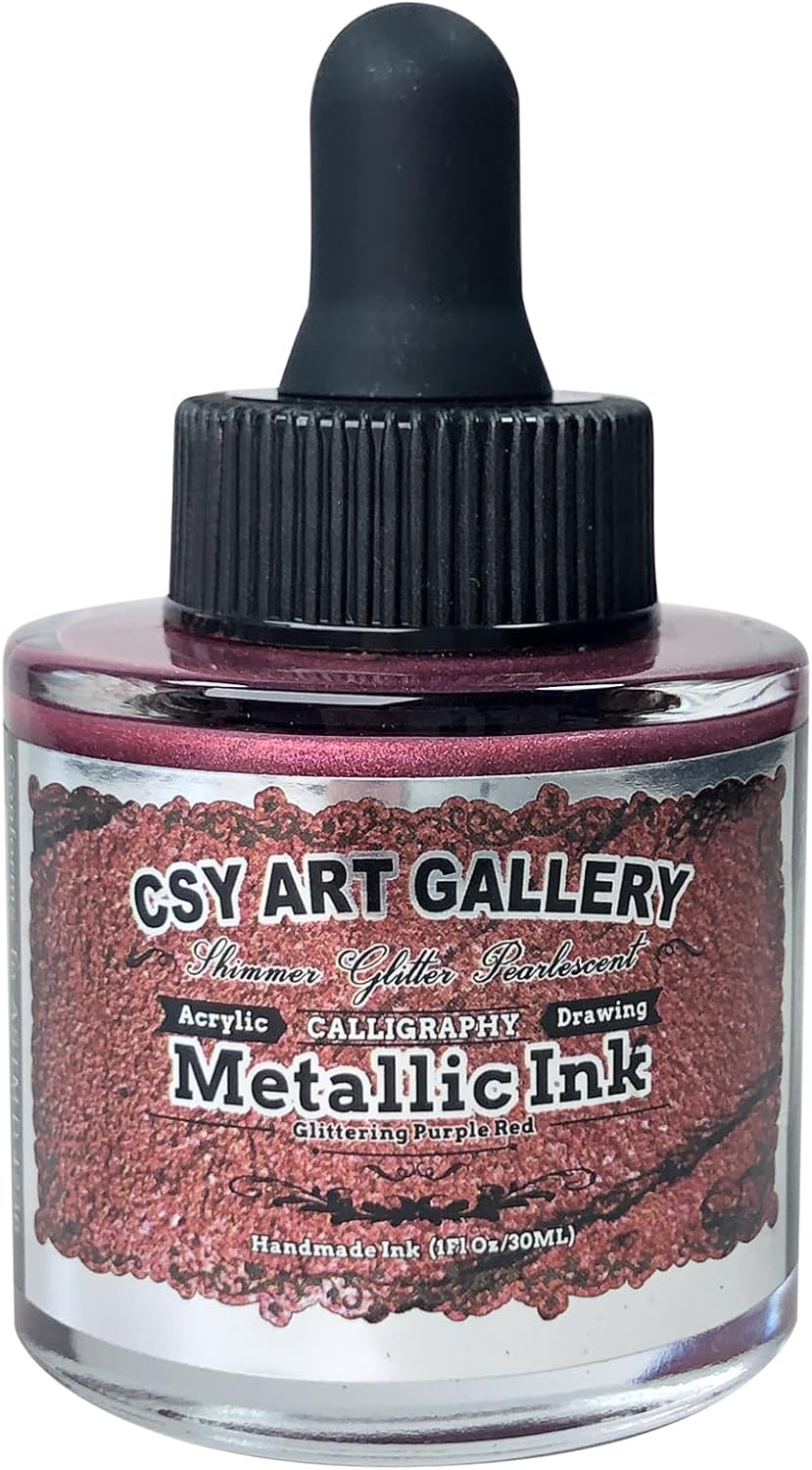 CSY Art Gallery Glitter Acrylic Liquid Ink-Metallic Spray Paint -Metal Calligraphy Inks -Craft Paint for Terracotta,Model Car,Leather,Painting,Wood (Glittering Purple Red)