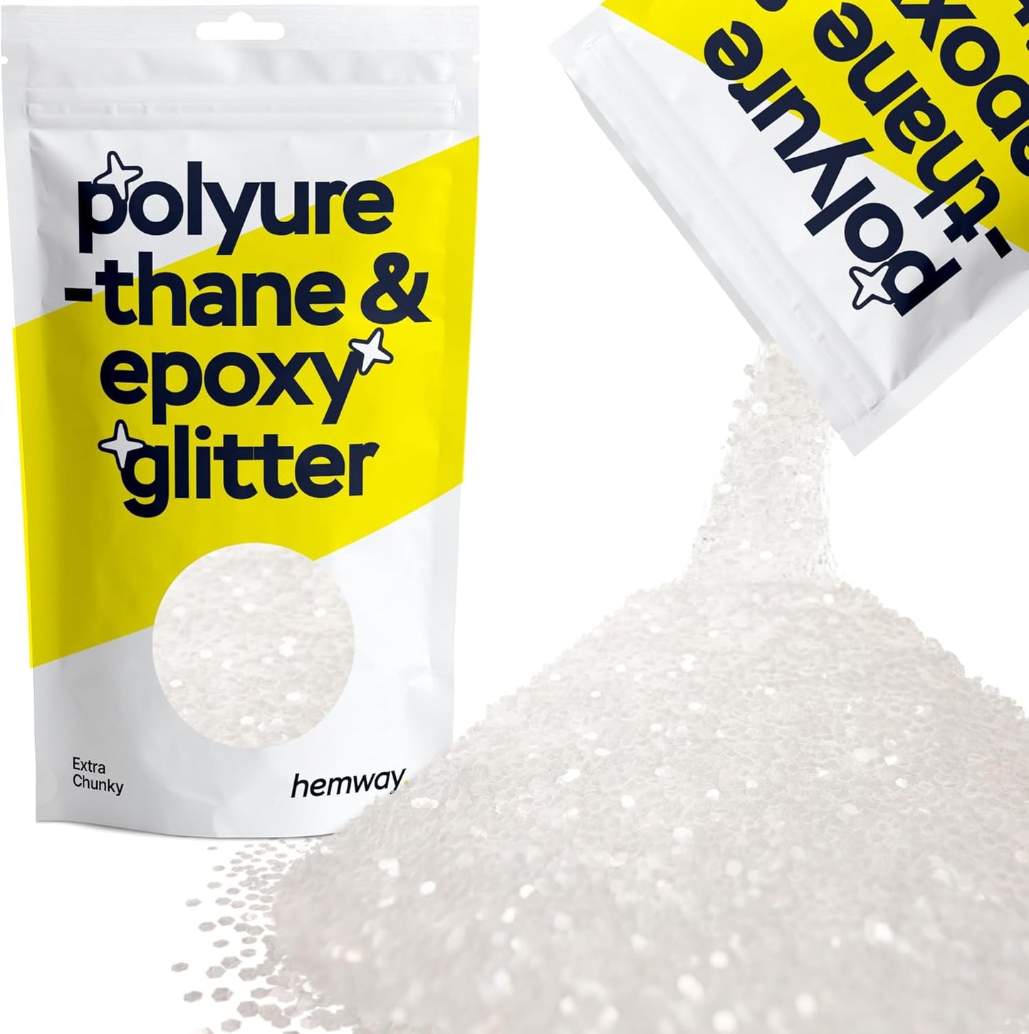 Hemway Polyurethane & Epoxy Resin Glitter 100g / 3.5oz Metallic Crystal Flake Additive for Flooring Jewelry Tumblers Glass Pigment - Extra Chunky (1/24" 0.040" 1mm) - White Iridescent