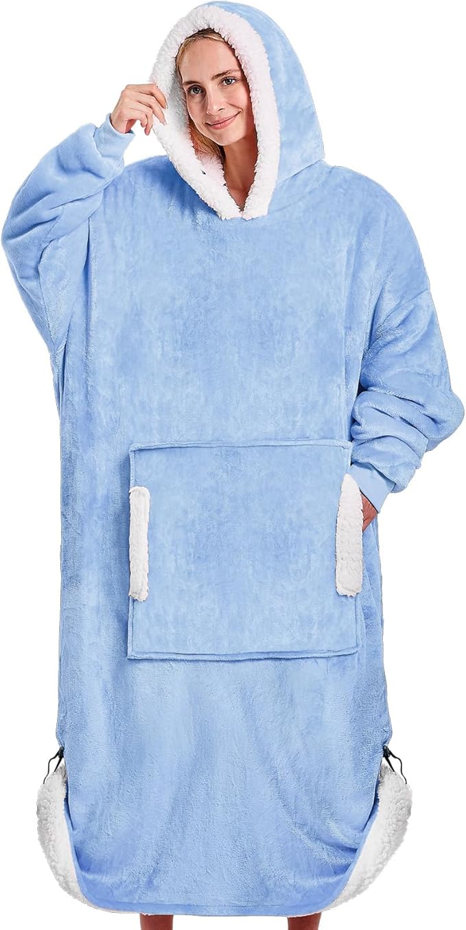 yescool Wearable Blanket Hoodie, Flannel Sherpa Fleece Blanket Sweatshirt for Adults Women Men,One Size Fits All