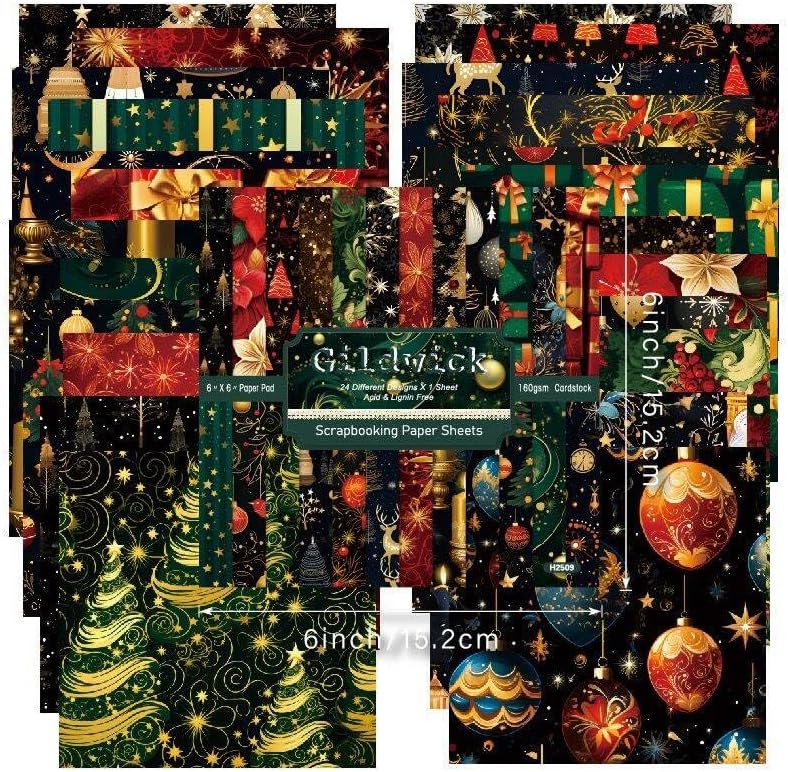 Chritmas Scrapbook Paper Ballon Ribbon Festival Patterned Paper 6×6,24 Sheets Single-Sided Scrapbooking CardStock Papers Pad for Holiday Cardmaking DIY Origami Journaling Papers.