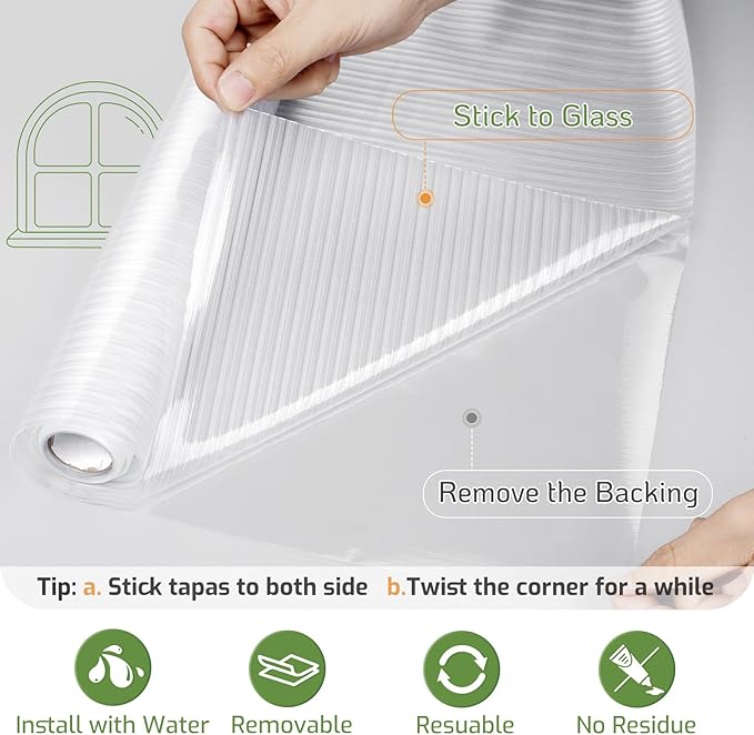 LUTE Reeded Glass Window Privacy Film, Frosted Glass Film, Removable 3D Decorative Decals Sun Blocking Anti UV Door Window Cover, No Glue Static Cling Vinyl for Bathroom Home Office, 23.6" x 78.5"