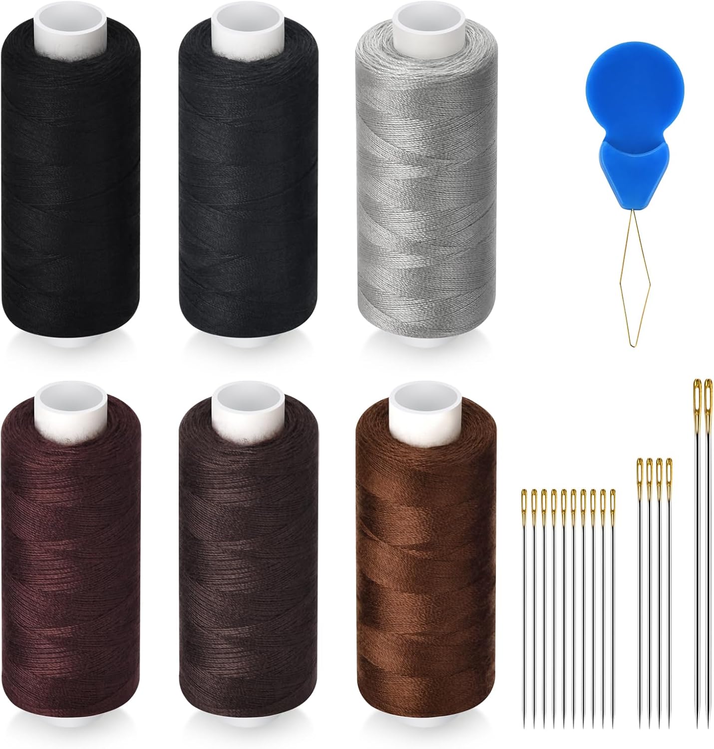 6 Pcs Polyester Thread Kit - 400 Yards Each Spool, Sewing Threads for Machine & Hand Stitching, Embroidery, Includes Sewing Needle & Threader