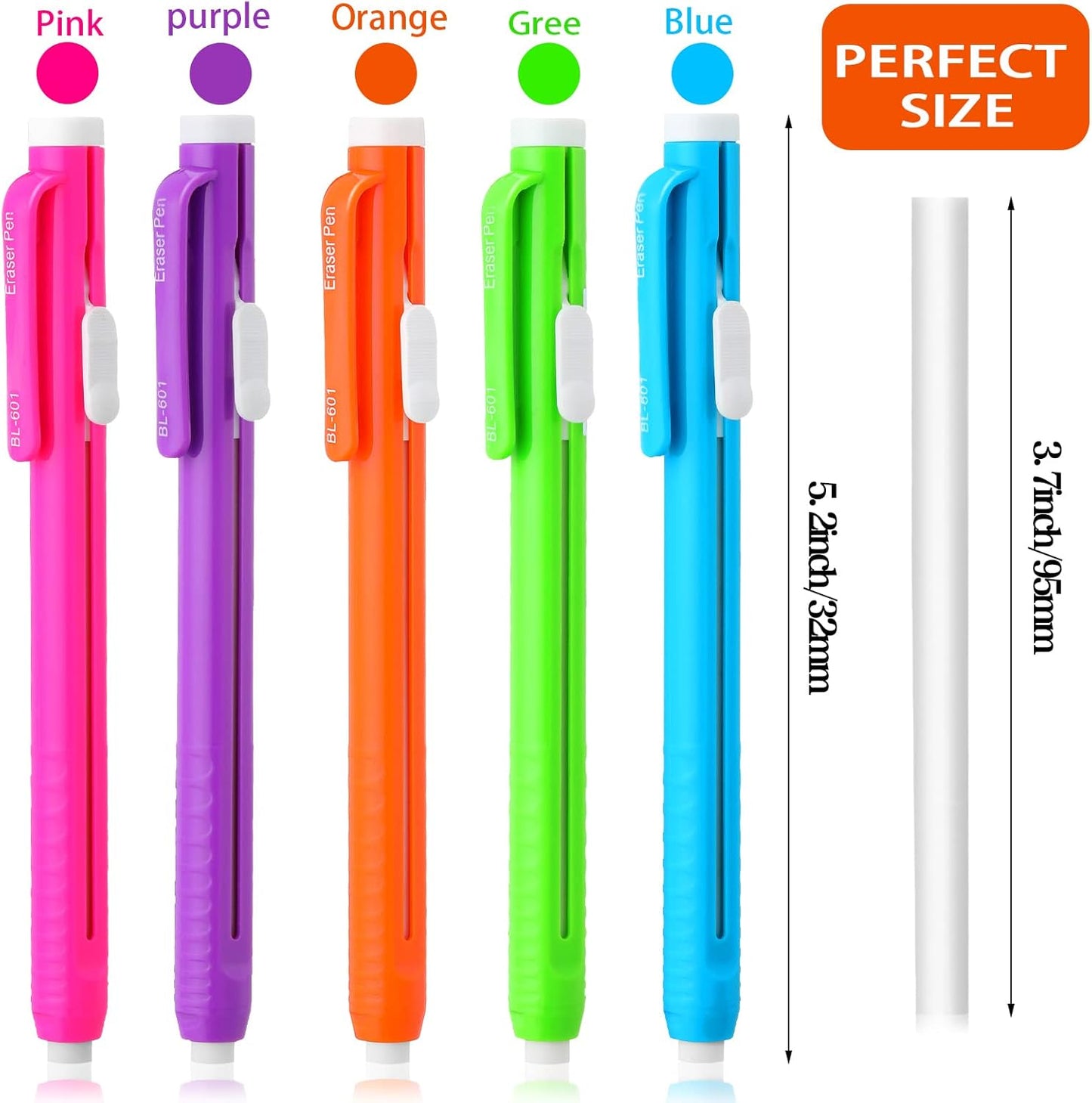 Teling 15 Pcs Retractable Mechanical Eraser Pen, School Pen-Style Erasers Pencil Click Bulk for School Office Painting Writing Drawing Drafting Sketching Adults Kids Supplies(Multicolor)