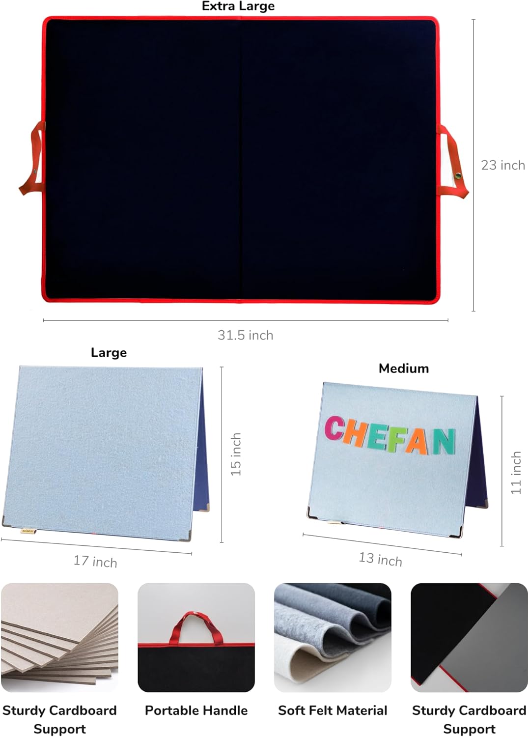 CHEFAN Foldable Felt Board for Toddlers, Freestanding Flannel Board for Kids, Preschool Classroom and Daycare Storytelling Use, Compatible with Felt Set, Large Blue