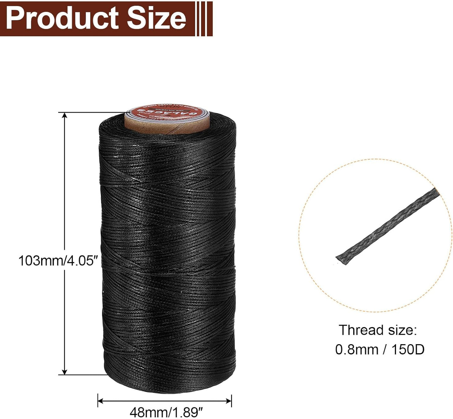 uxcell Flat Leather Sewing Waxed Thread, 270m / 295 Yards Polyester Wax String, 150D Wax Stitching Cord for Leather Crafts, Bookbinding, Bracelets Braided, Black