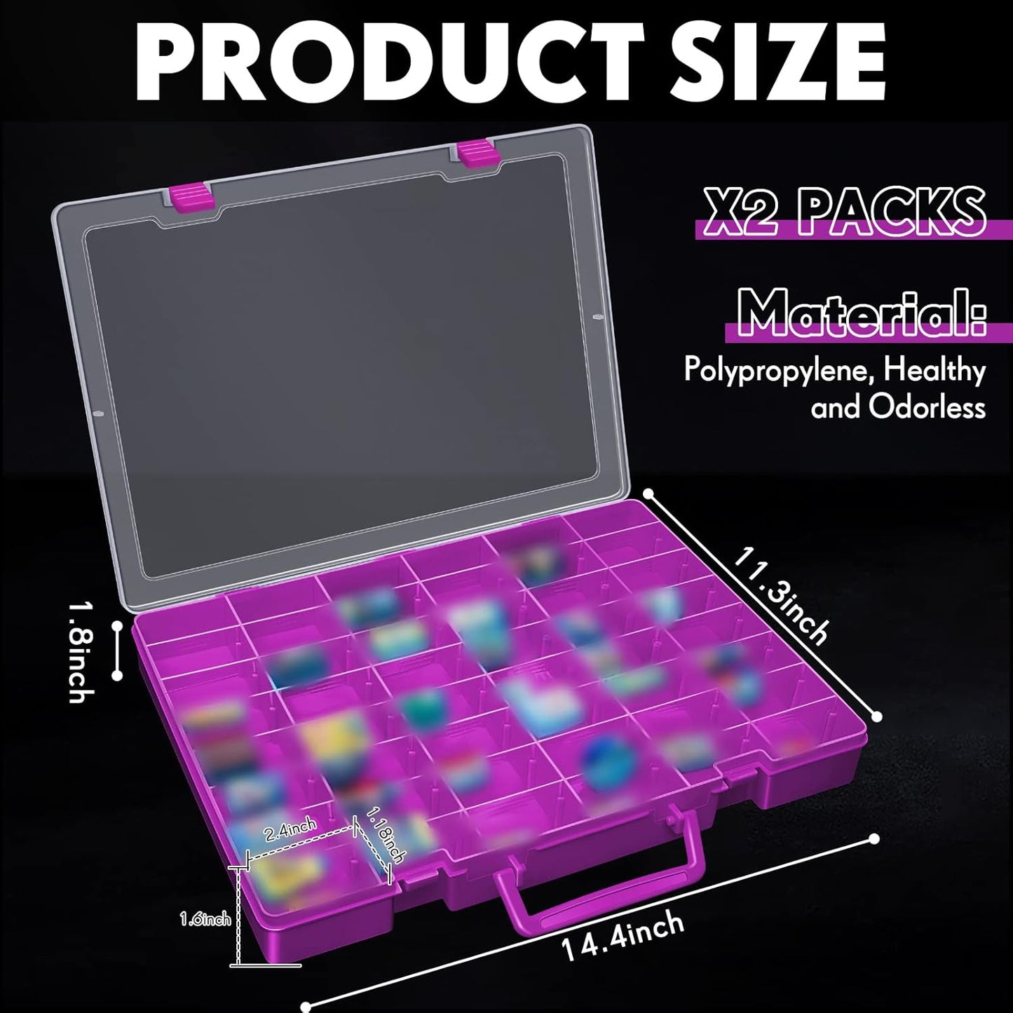 Juexica 2 Pcs Large 48 Grids Plastic Storage Bead Organizer Box, Tackle Box, Compartment Organizer Container with Adjustable Dividers for Jewelry Art Crafts Toys Screw Small Parts(Purple)