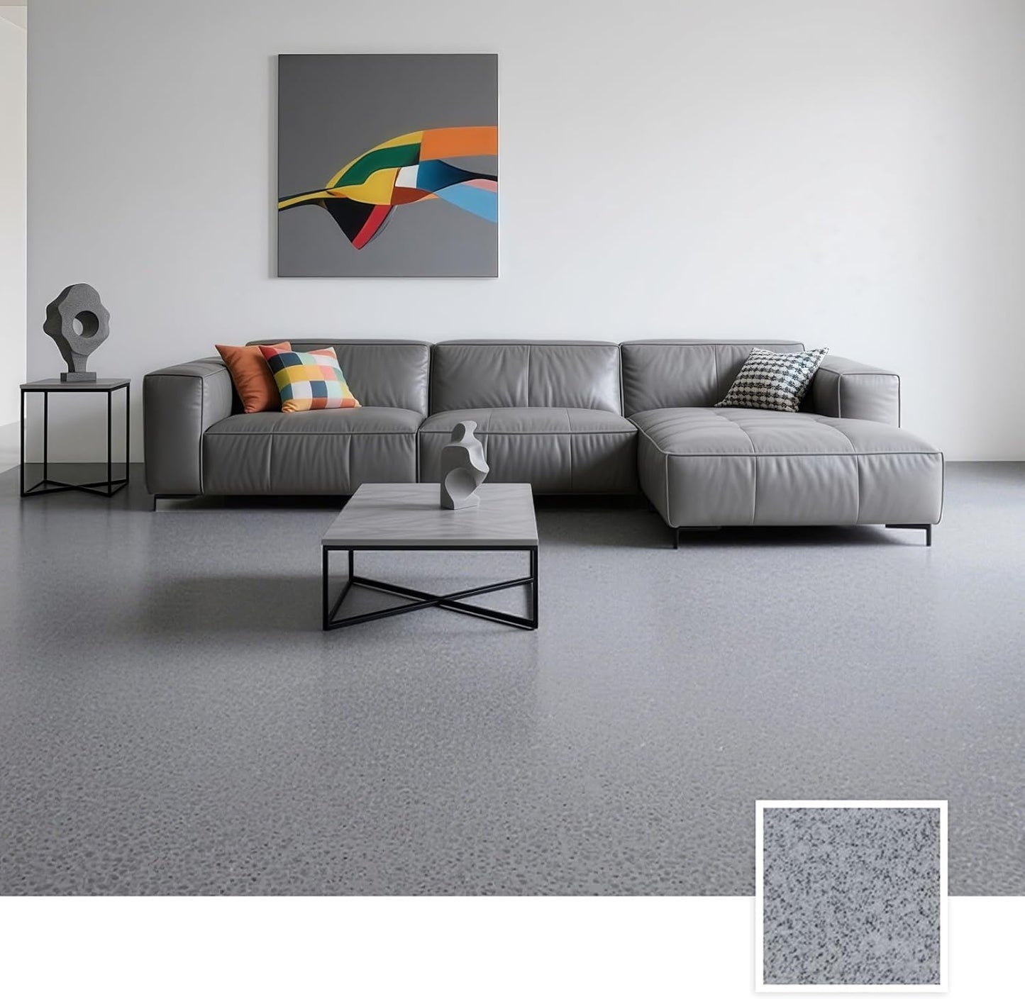 Epoxy Colored Sand Floor Paint, Epoxy Floor Paint High Gloss Marble Effect Coating for Indoor and Outdoor, Wear-resistant and non-slip Self-leveling Coating Light Gray 176OZ(5KG)