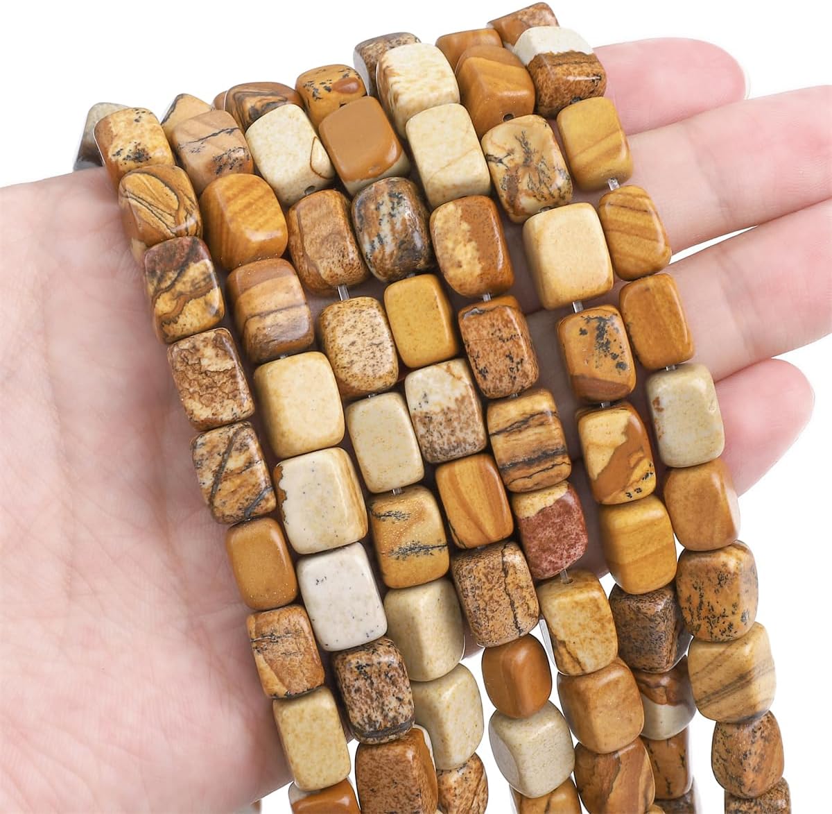 Natural Brown Picture Cuboid Stone Loose Semi Gemstone Beads for Jewelry Making 8mmx12mm 38cm/Strand