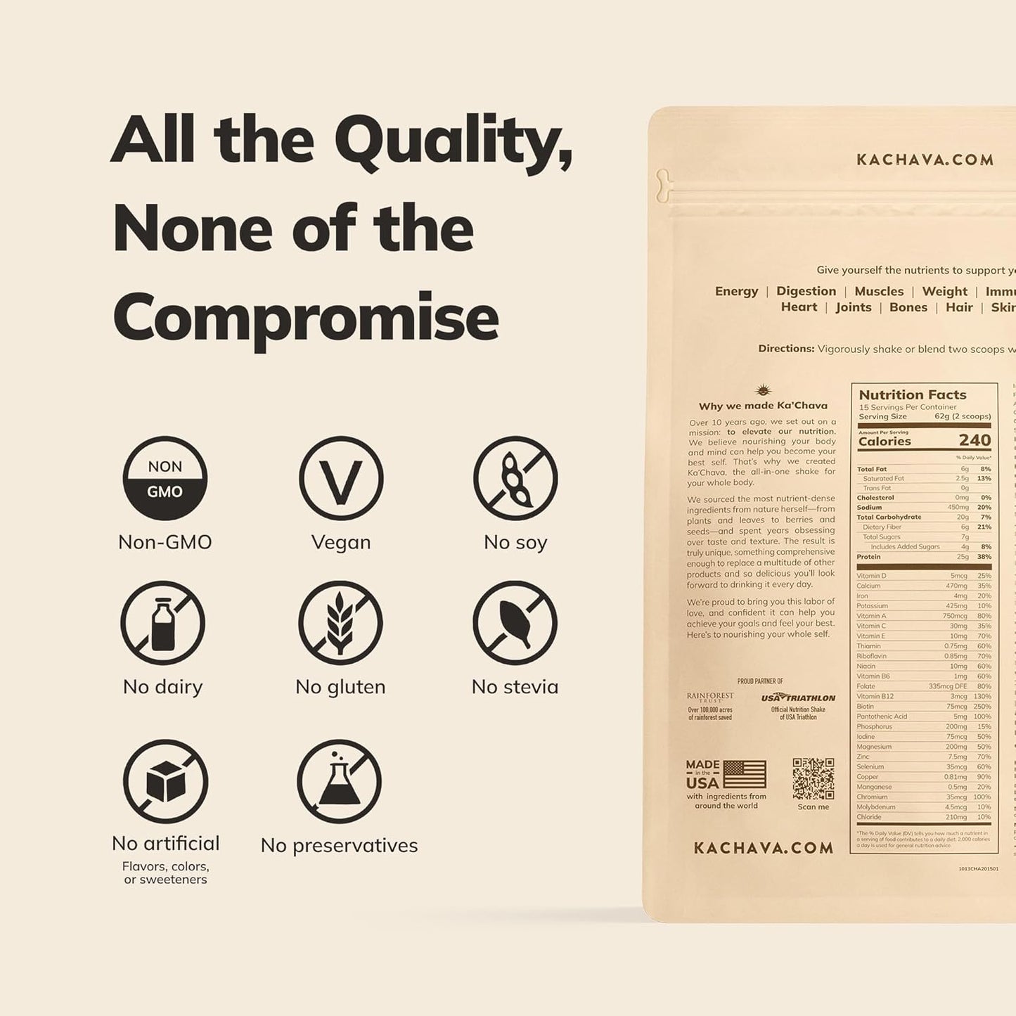 Ka’Chava Whole Body Meal Shake Matcha 2 lb – Vegan Protein Powder with 85+ Superfoods & Greens – Plant-Based Meal Replacement with Probiotics & Digestive Enzymes – Gluten & Dairy Free (15 Servings)