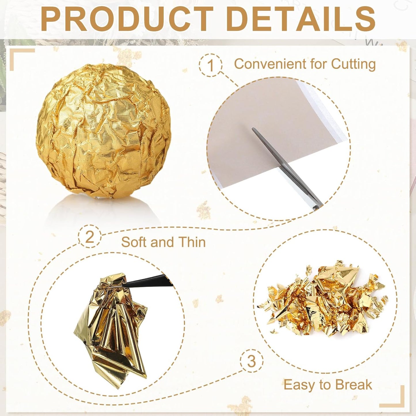 PATIKIL Gold Leaf Sheets for Art 3.7" x 3.4", 100 Pcs Gold Foil Sheet Metallic Leaf Papers for DIY Crafts Resin Furniture Nails Paintings Home Decoration, Black