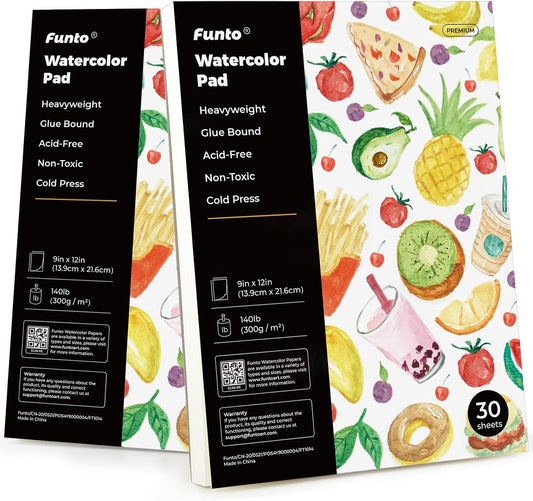 Funto Watercolor Paper Pads, 9x12, 140lb/300gsm, 30 Sheets Each, Cold Pressed, Acid-Free Heavyweight Art Paper for Painting, Drawing