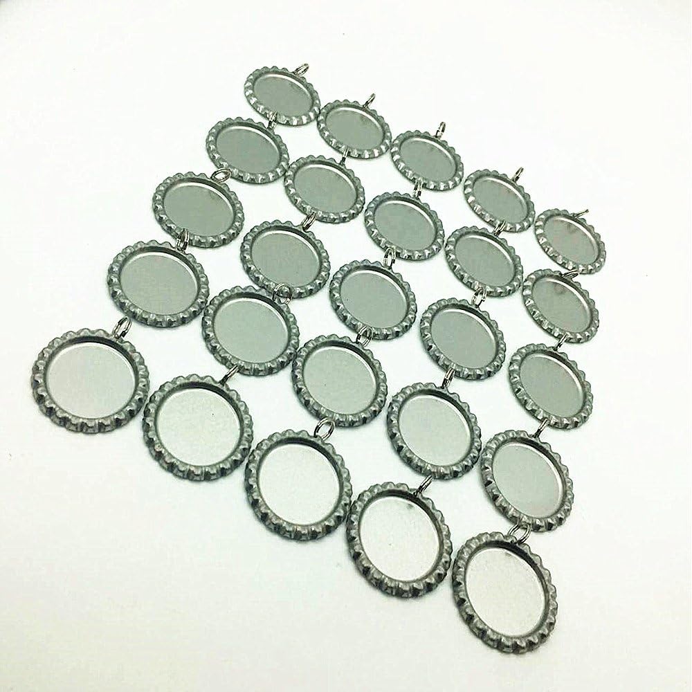 Silver Color Flat Bottle Caps with Holes and Rings – 1 Inch Aluminum Bottle Cap Pendants for DIY Jewelry, Crafts, Keychains – 100 PCS