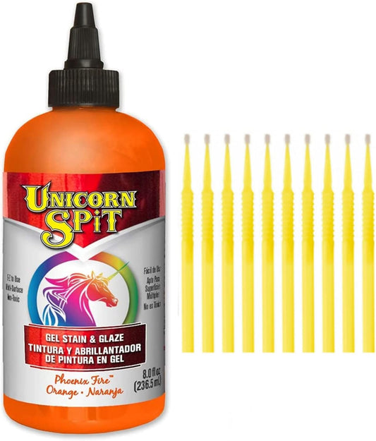 Unicorn SPiT Gel Stain and Glaze in One - Phoenix Fire 8 oz. Bottle Detail Sticks (Phoenix Fire, 8 oz)