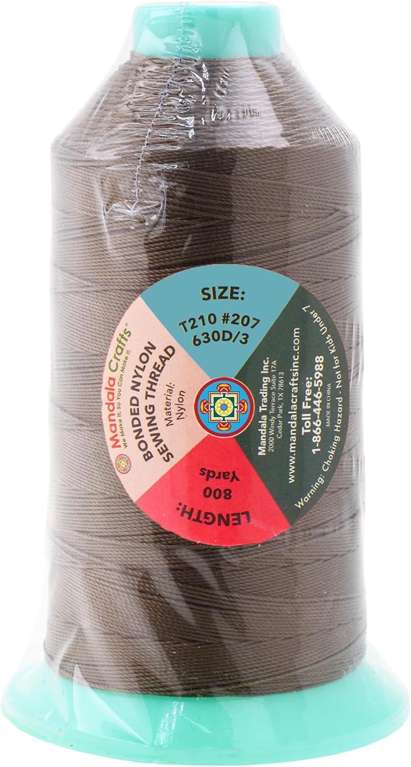 Mandala Crafts Bonded Nylon Thread Coyote Brown Heavy Duty Sewing Threads - 800 YDs Size 207 630D T210 Tex 210 Thread for Leather Jeans Weaving Outdoor Marine Upholstery Threads