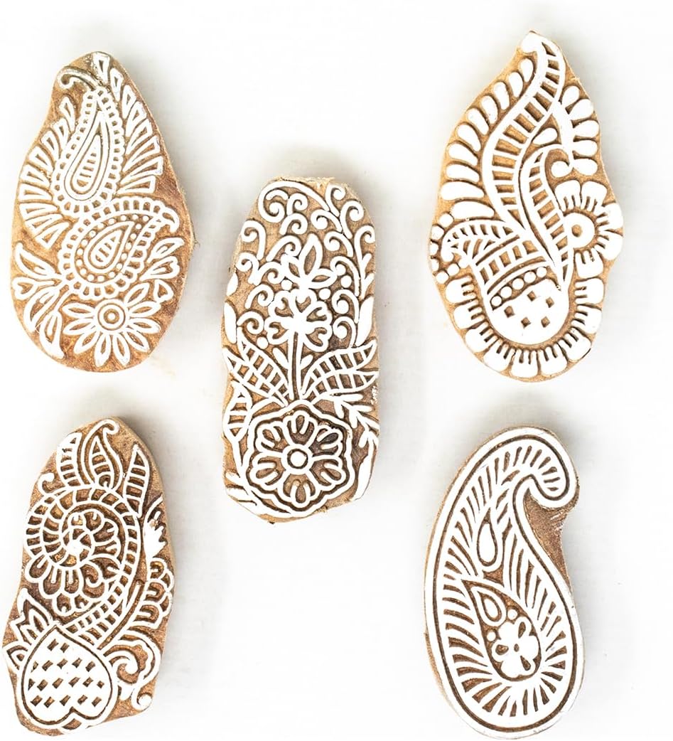 Wooden Stamp Block, Printing Stamp Design Set | Block for Printing Saree Border | Dresses, Craft Card Making, Scrapbook, Clay Pottery | Set of 5 | Hashcart®