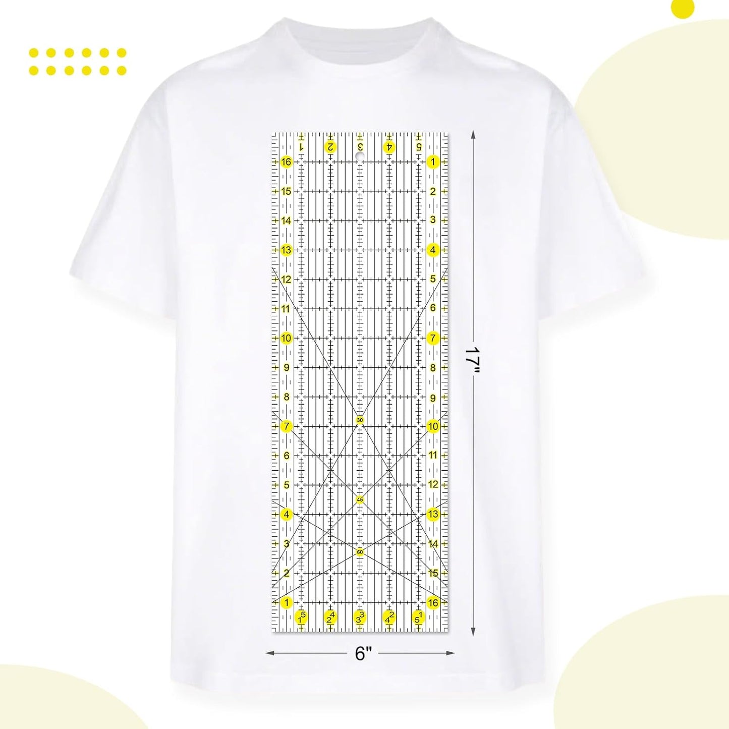 Quilting Ruler, 8 Piece Acrylic Quilting Templates, Sewing Ruler, Fabric Cutting Ruler with Non-Slip Rings, Quilting and Sewing (6"x17", 3"x17", 2"x16", 1.5"x12", 1"x12", 1"x6", 8"x3") (Yellow)