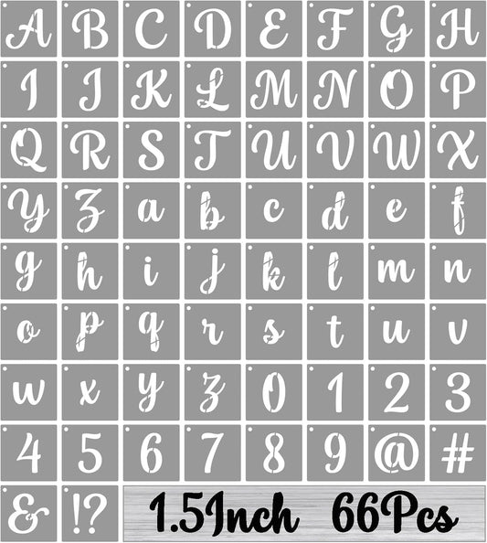 BAMIDELE 1.5 Inch Alphabet Letter Stencils for Painting, 66 Pcs Reusable Plastic Calligraphy Letter Stencils and Numbers Template Kit for Painting on Wood, Chalkboard, Fabric, Door Porch, Wall Art