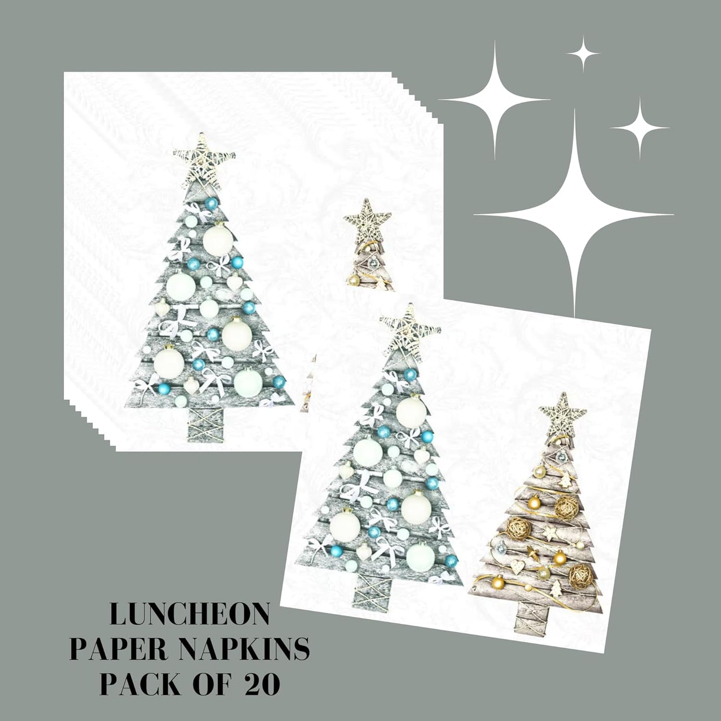 20-ct 13x13 Christmas Paper Decoupage Napkins, 3-Ply Servilletas Tissue Napkin for Dinner and Parties, Disposable Napkins (Trees Xmas)