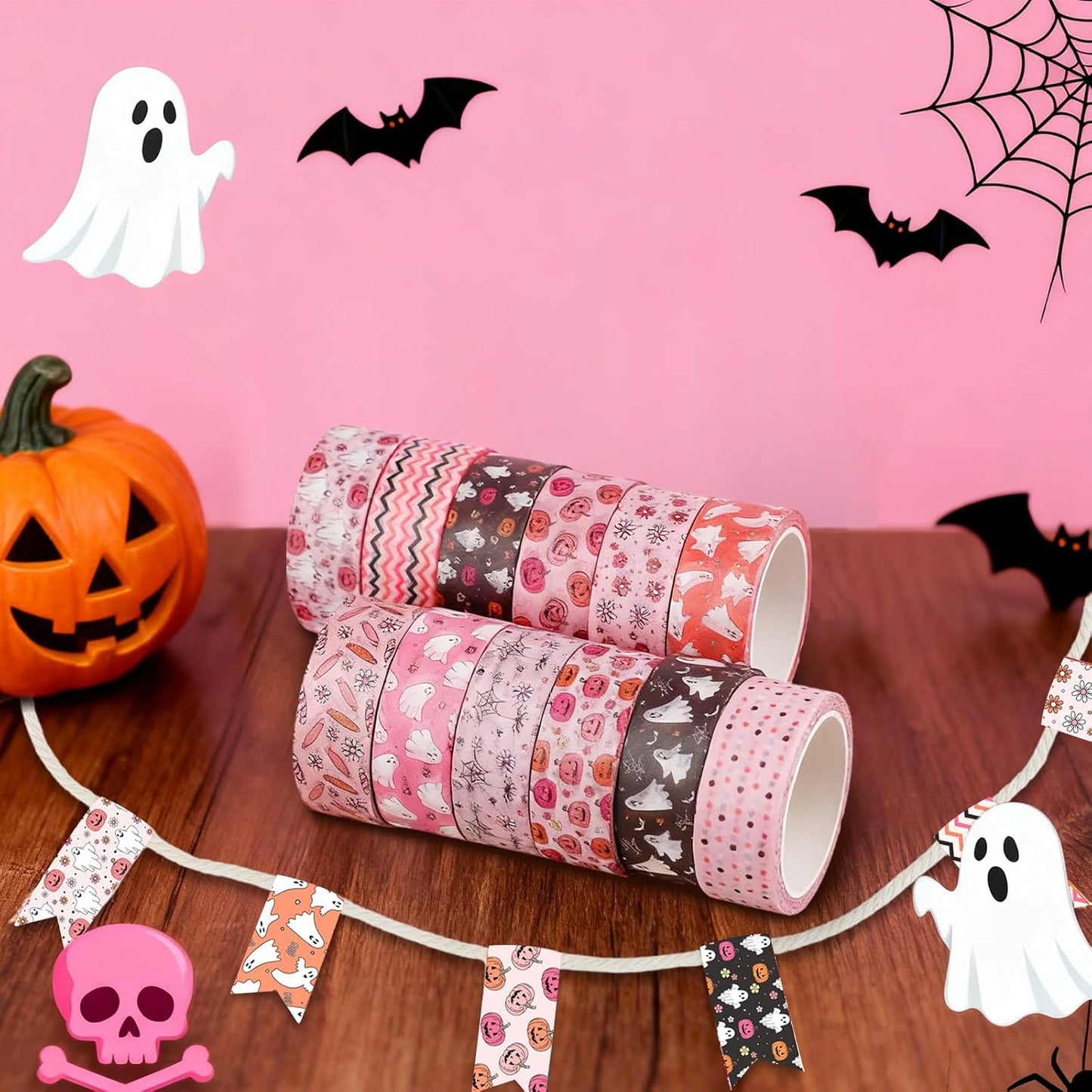 12 Rolls Halloween Washi Tape, Cute Ghost Pumpkin Spiders Masking Tape Boho Holiday Decorative Tapes Set for Scrapbooking, DIY Crafts, Party Decor 16.4FT